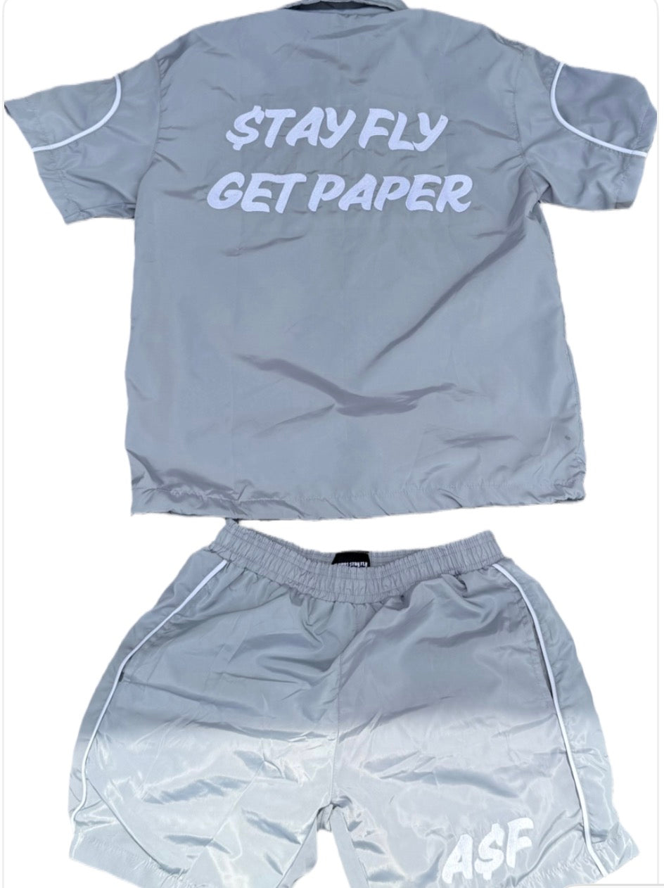 GRAY A$F WINDBREAKER SHORT SET