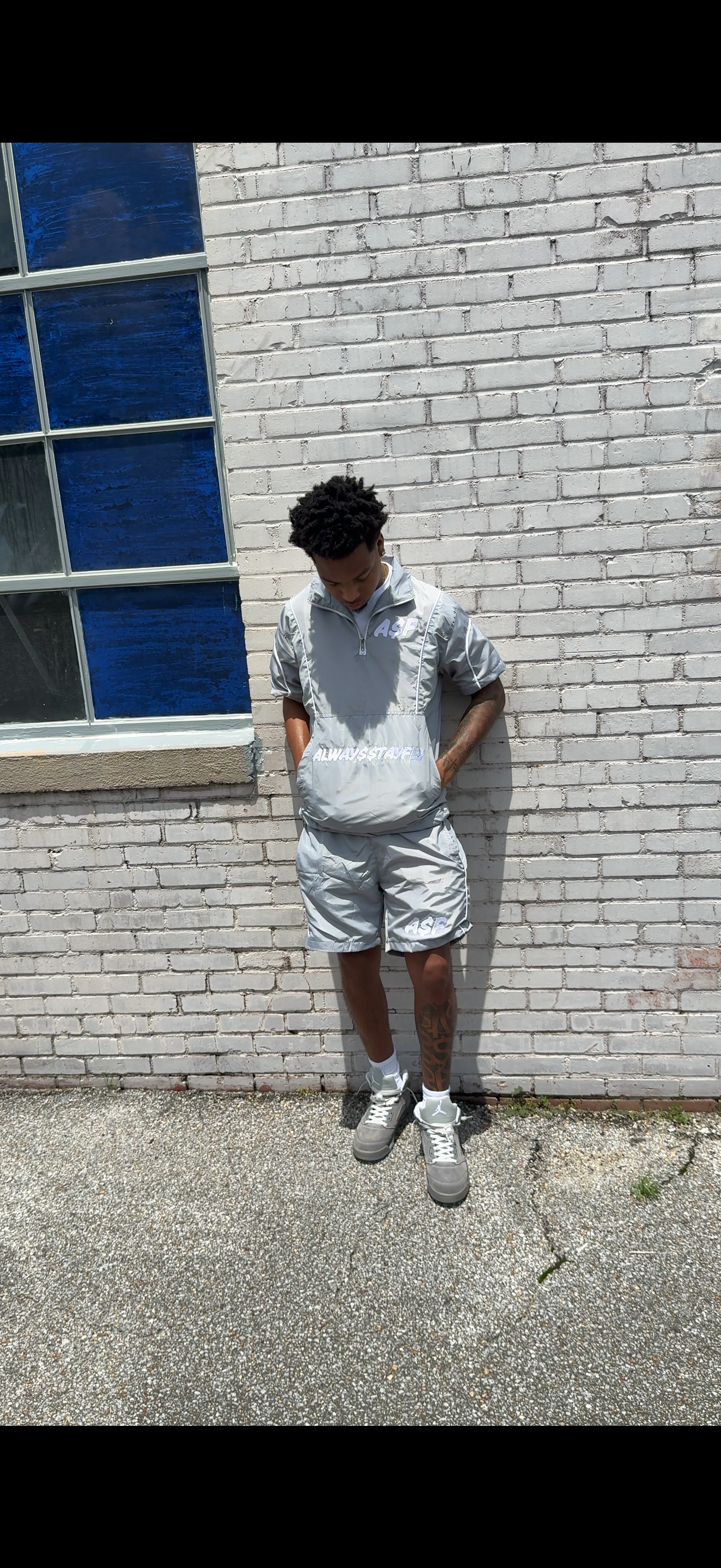 GRAY A$F WINDBREAKER SHORT SET